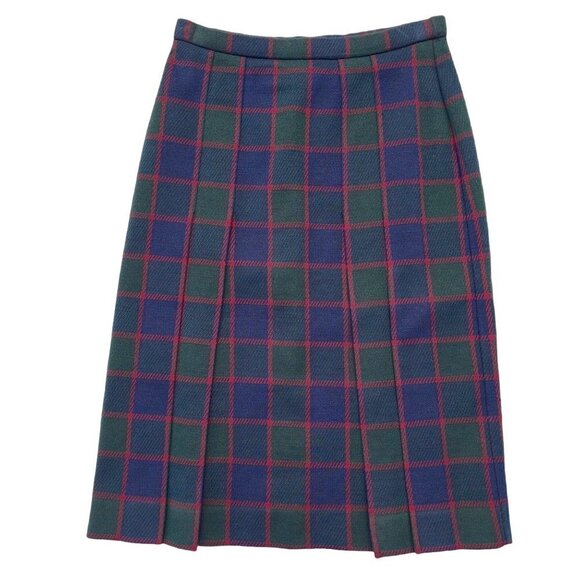 Vintage Act III MEDIUM (30" Waist) Pleated Plaid Stretch Academia Midi Skirt - Picture 1 of 4
